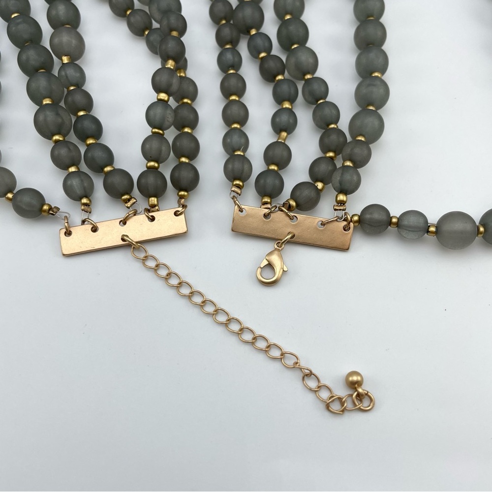 Matte Gray Multi-Strand Beaded Statement Necklace… - image 5